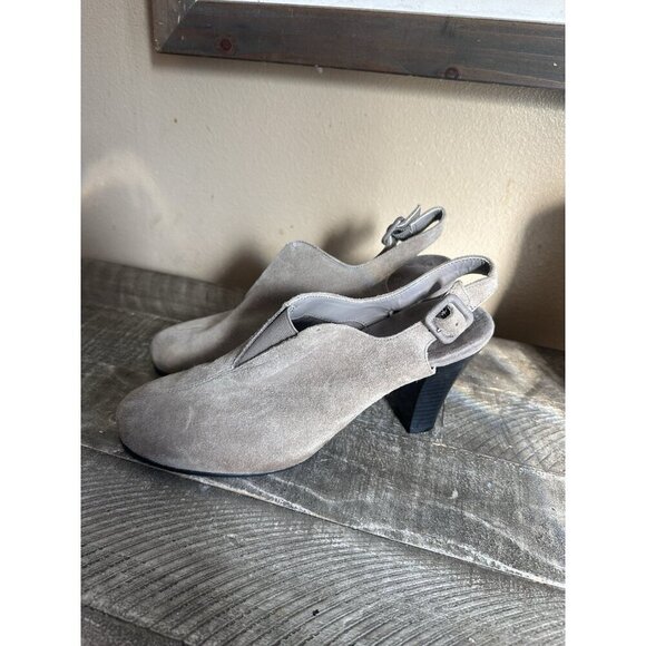 AEROSOLES Shoes - Aerosoles Role Back Leather Suede Sling Back Mule Heel Women's Size 9